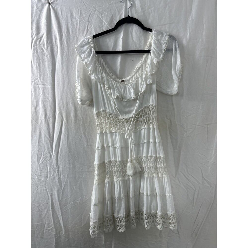 Free People Cruel Intentions Mini Dress White Boho Fairy Hippie Size 8 Lace